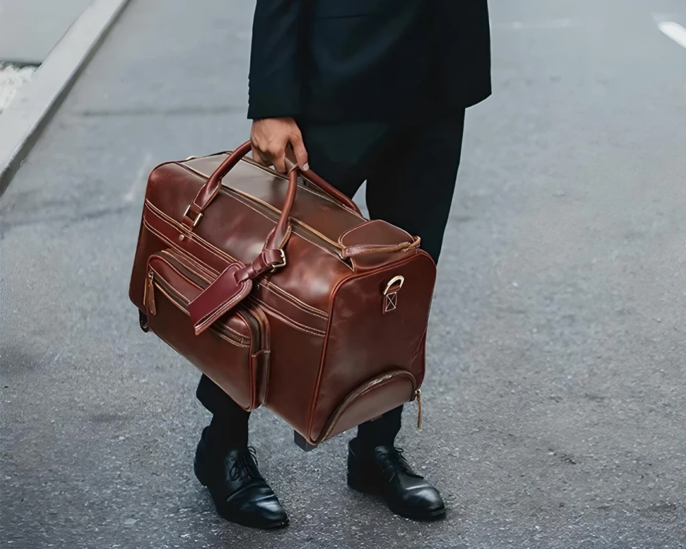 mens black leather carry on bag
