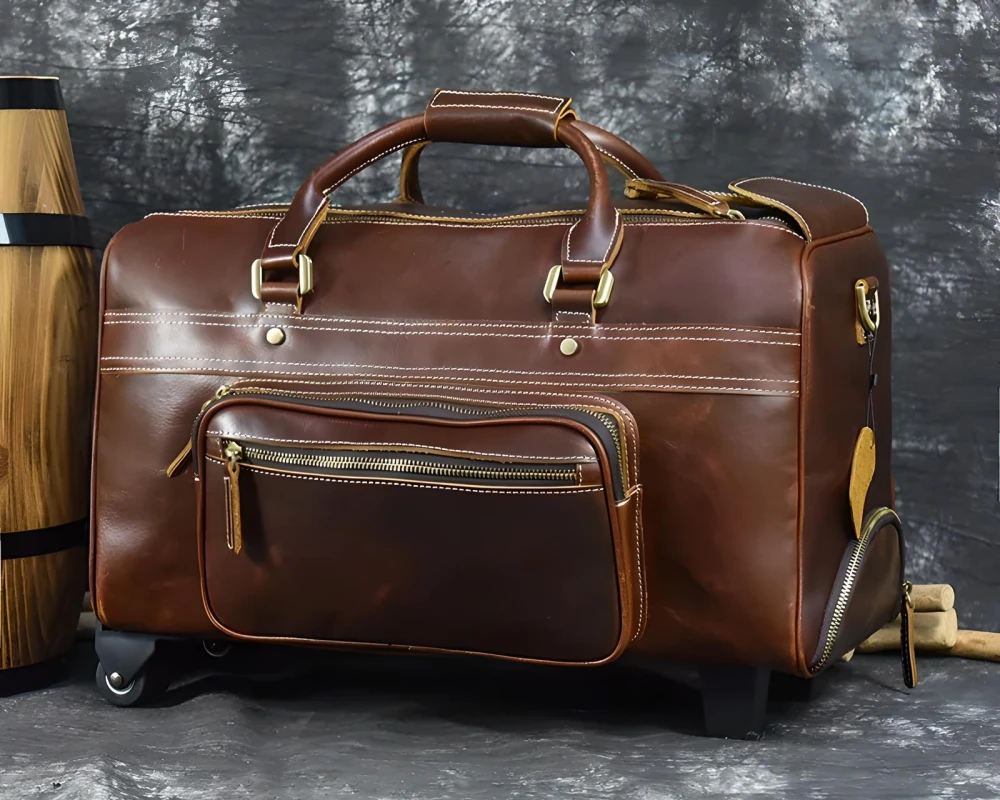 vintage leather carry on bag